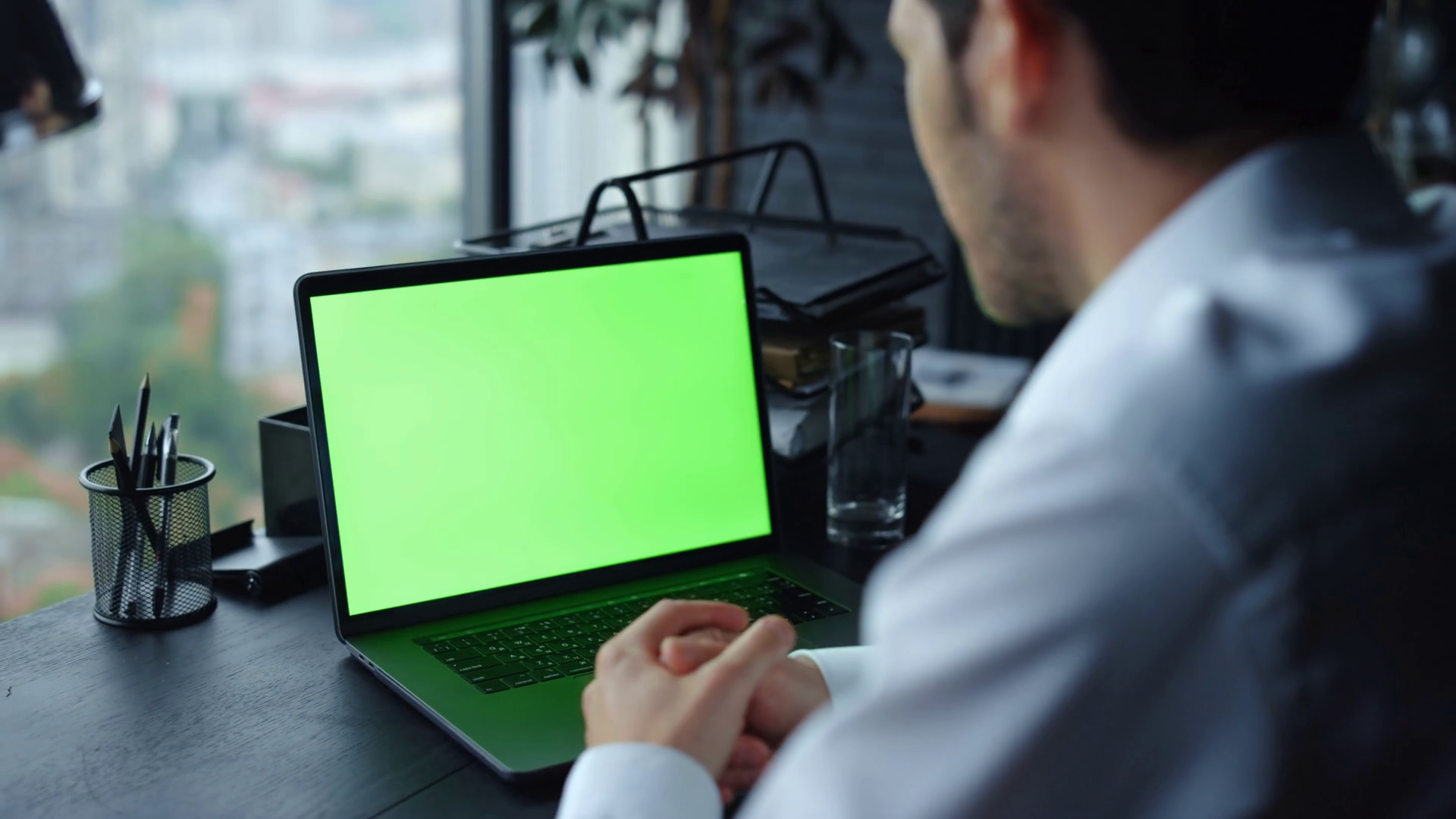 back-view-business-man-having-video-call-on-stock-footage-sbv-338650001