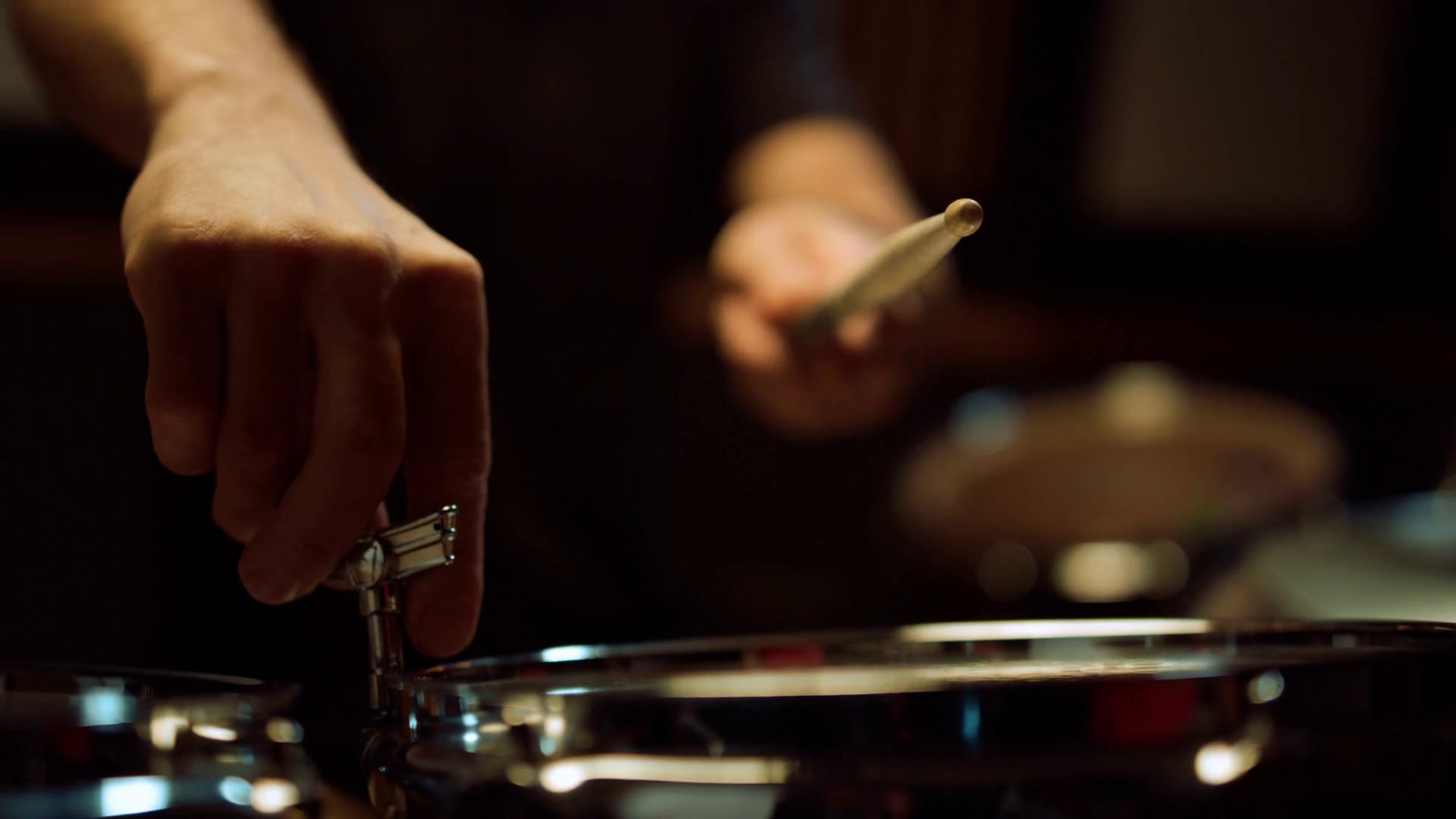 Drummer Hitting Drum With Drumstick In Stock Footage SBV338739315