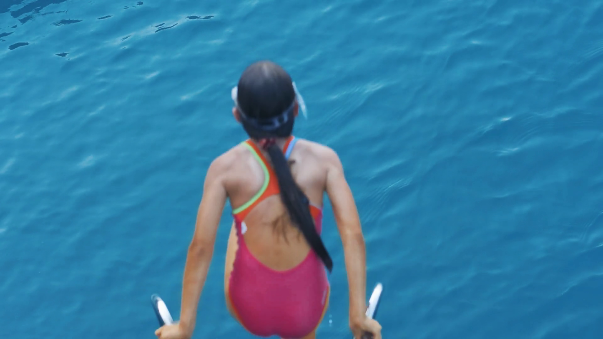 Child Splash Jumping Into The Sea On The Jumping Into Sea Water Form Yacht Child Diving Into