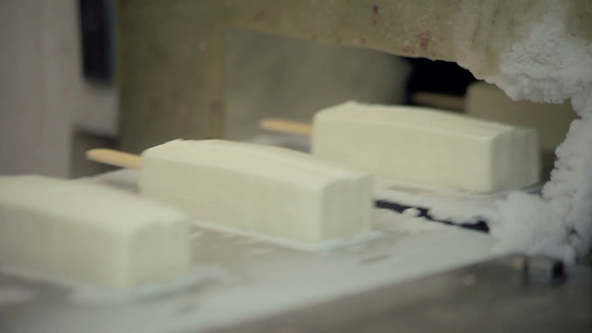 Ice cream manufacturing line. Food factory. Food production line. Cold