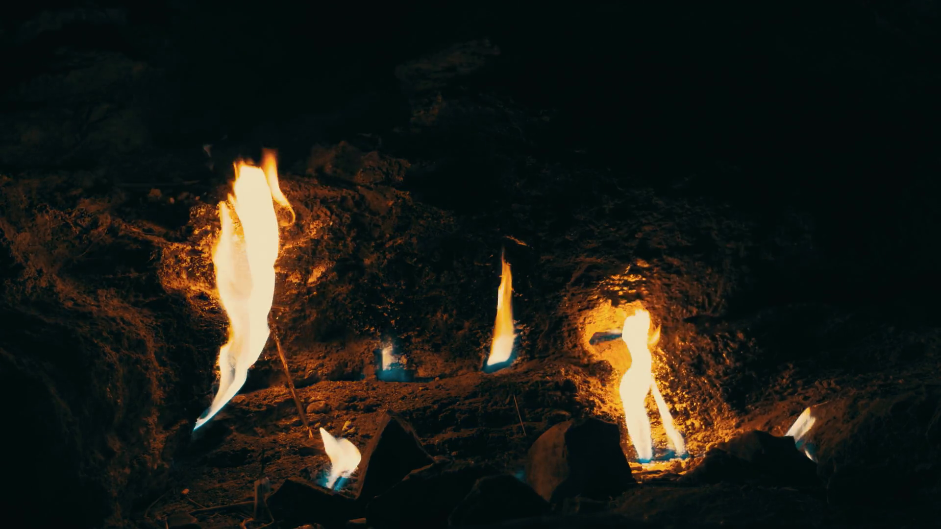 Natural gas methane burning on Chimera mountain hill. Chimera fire on