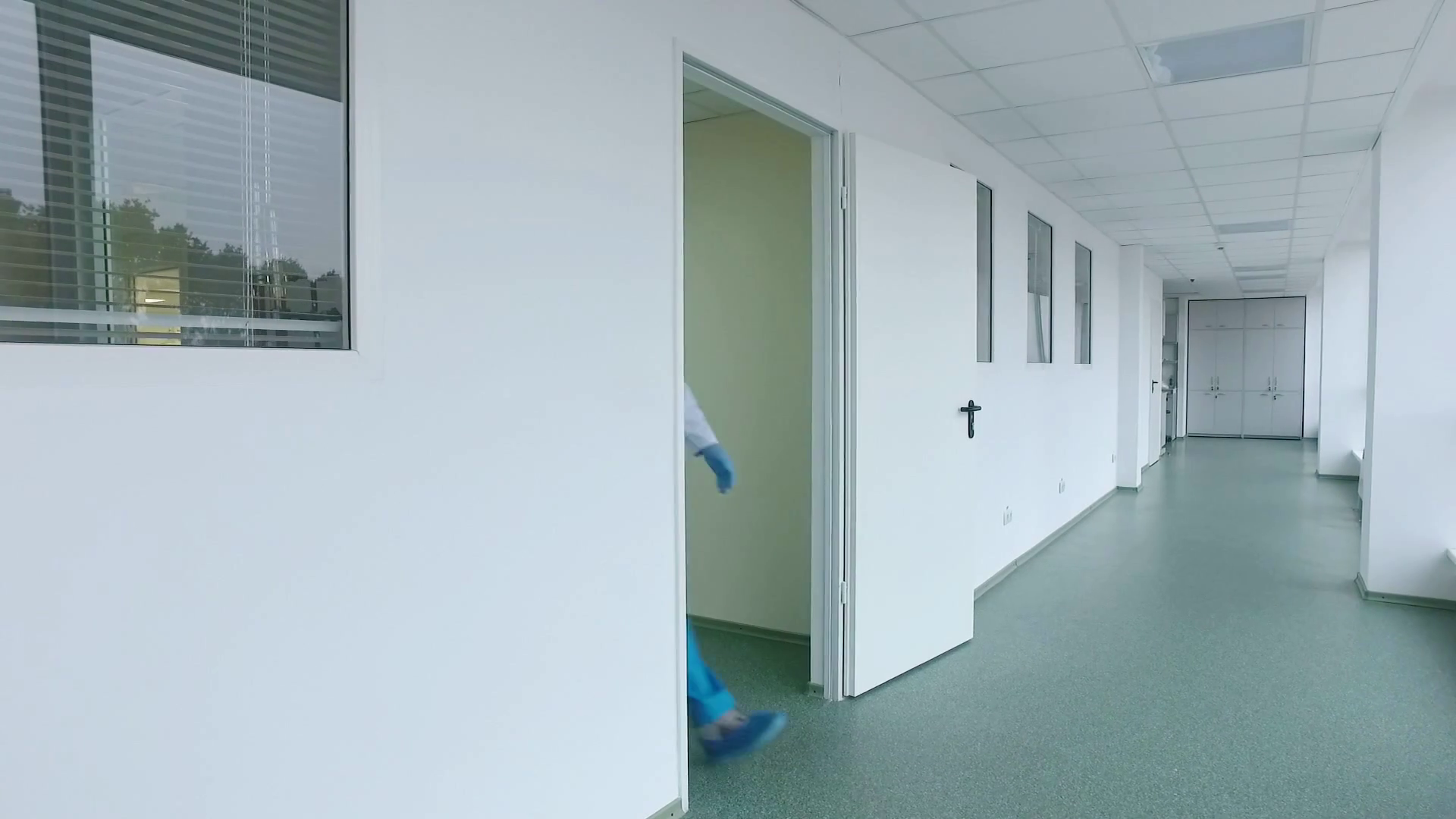 Scientist Walking Lab Corridor Back View Of Stock Footage SBV314737480