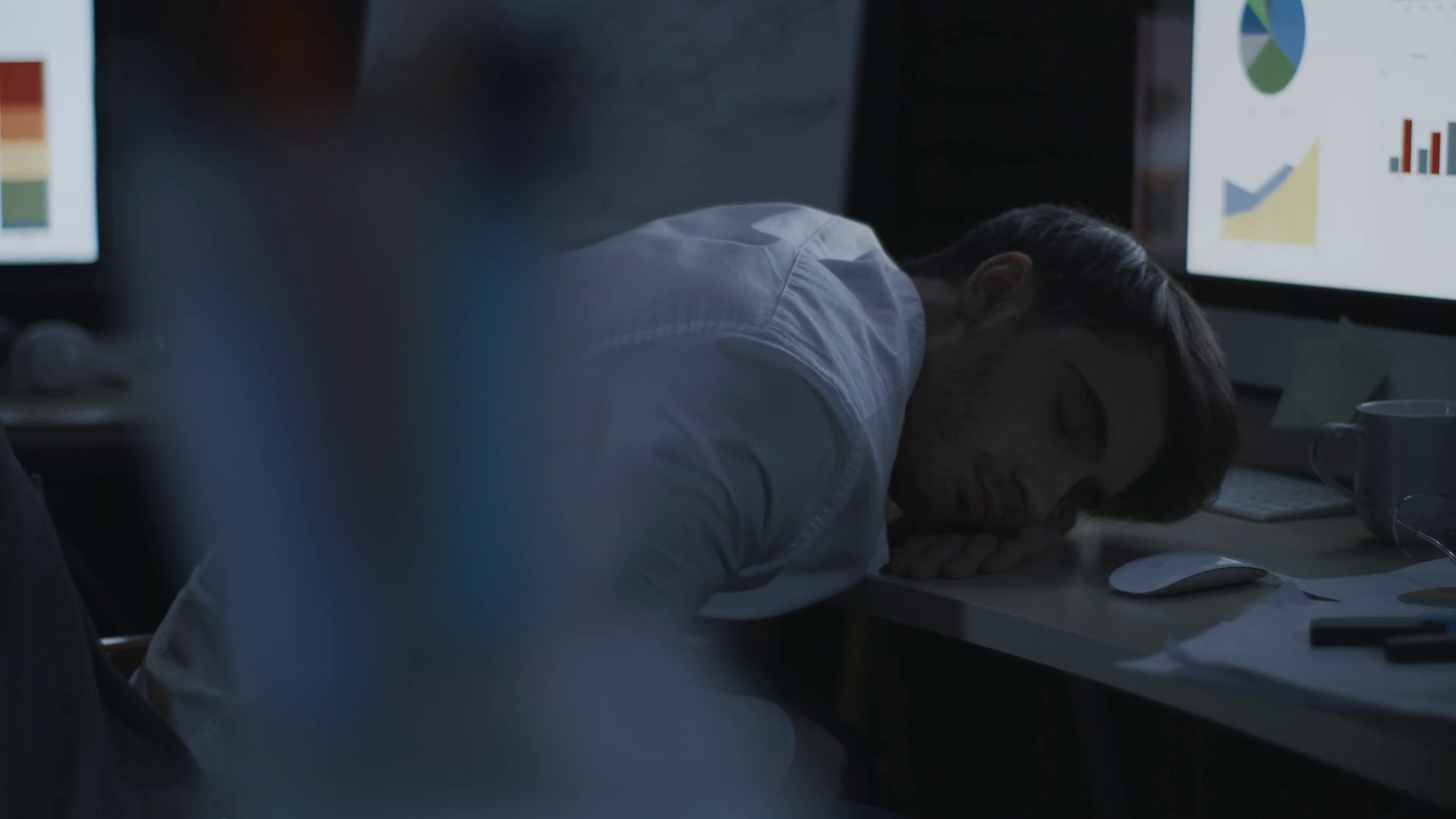 Tired Business Man Sleeping On Desk Front Stock Footage SBV-336187142 ...