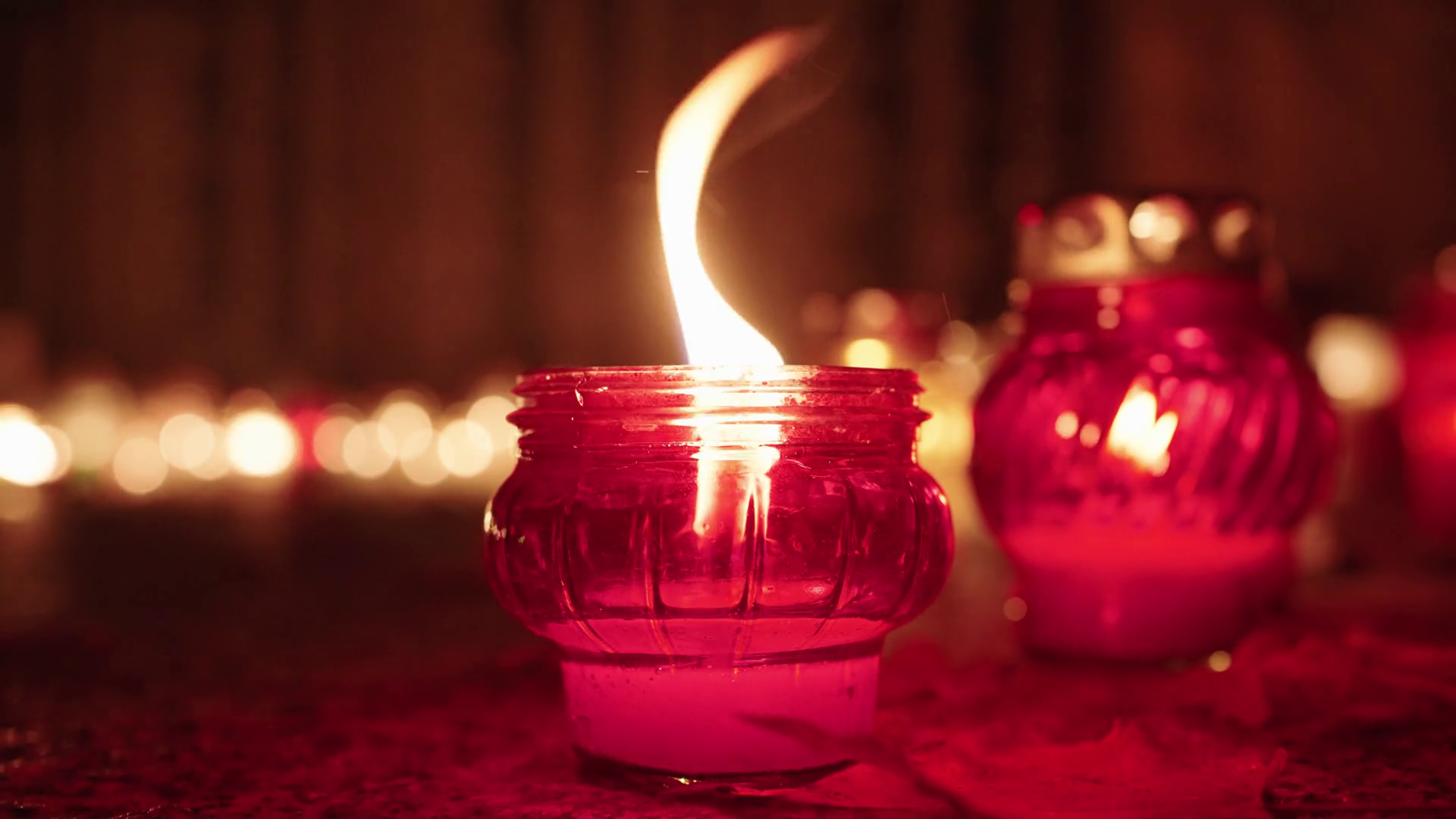 Grave Candles Lights Glowing On Cemetery At Stock Footage SBV-348383925