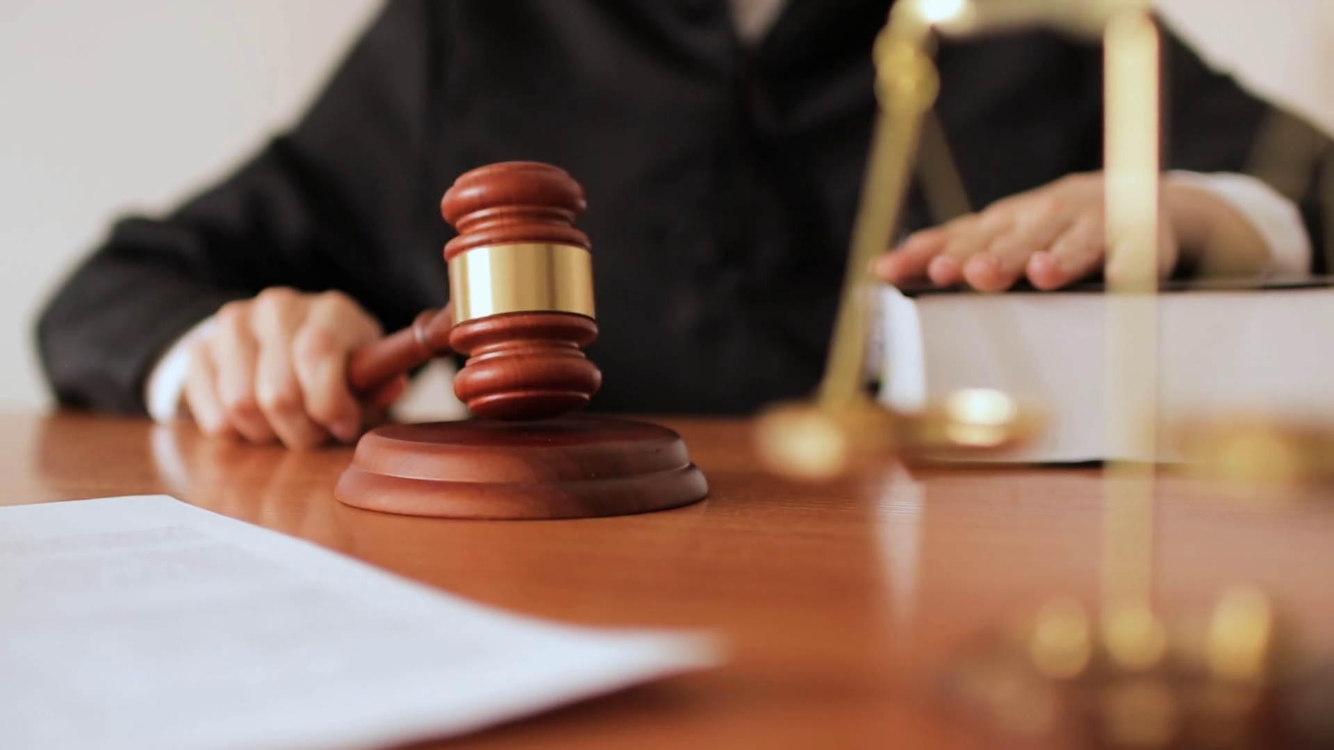 Judge Hitting Gavel Off Block In Courtroom Stock Footage SBV347054367