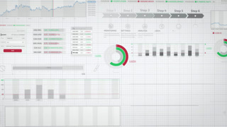 Animated infographic with various financial charts analyzing market trends