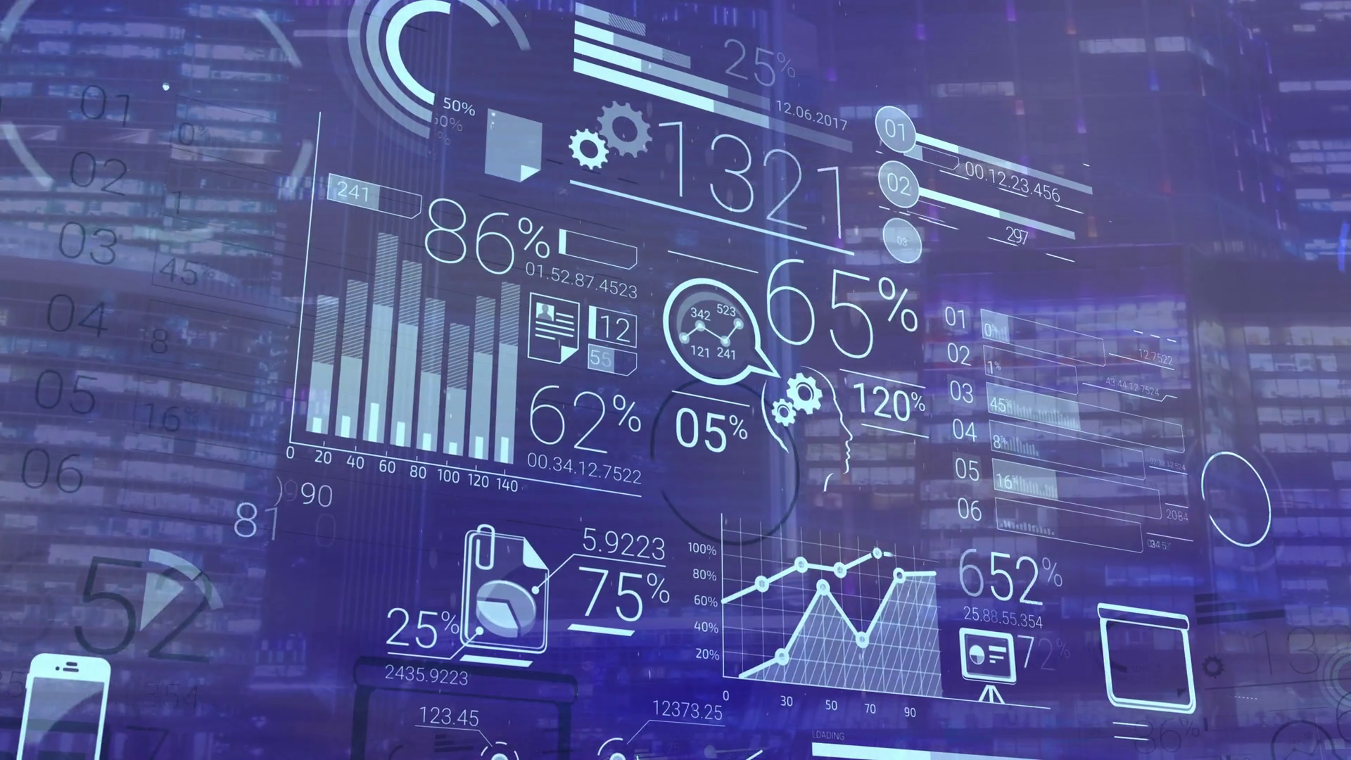 Corporate Infographic And Financial Data On A Blue Background Motion