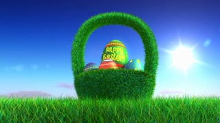 Easter Eggs popping out from the grass basket