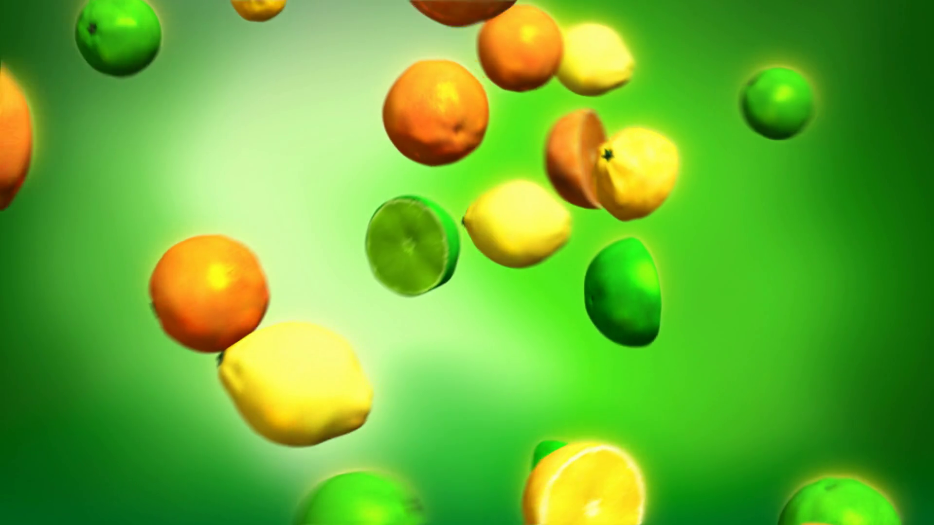 Flying Citrus Fruits On Green Background Stock Motion Graphics SBV