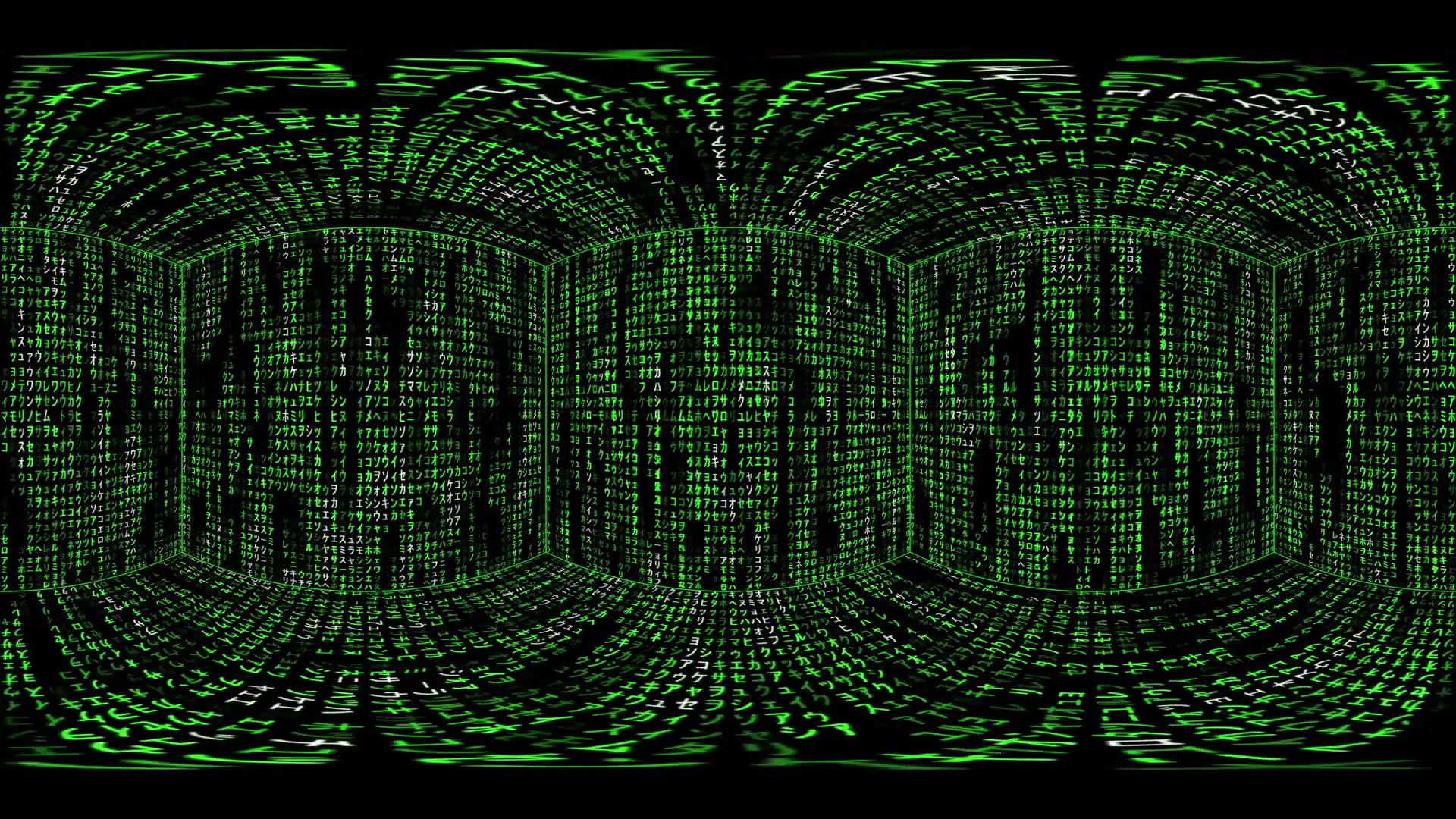 360 VR Matrix 002 Virtual reality video inside a matrix cube of streaming data (Loop). Designed