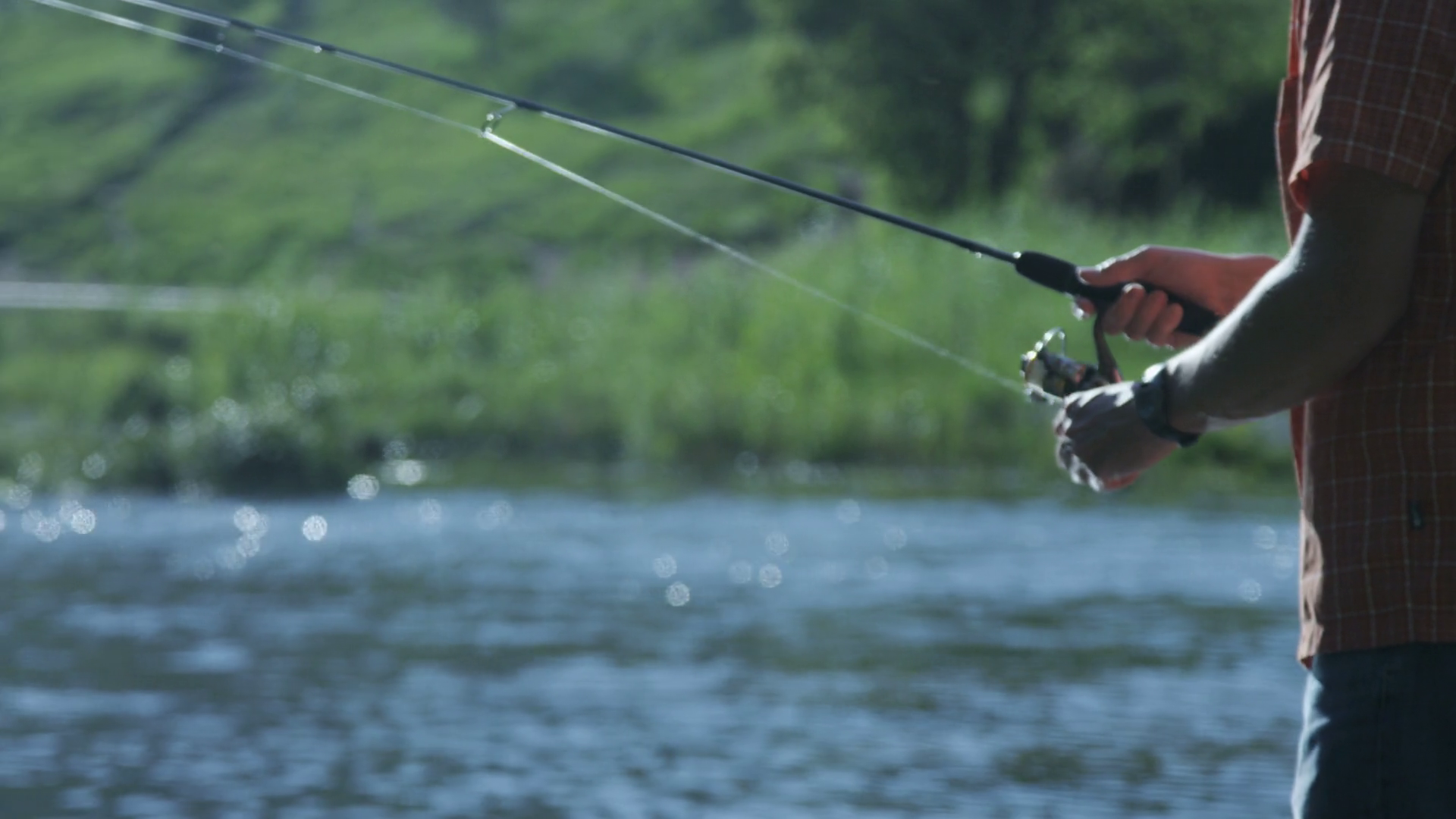 Man Reeling In Fishing Line Fishing Stock Footage SBV305107714