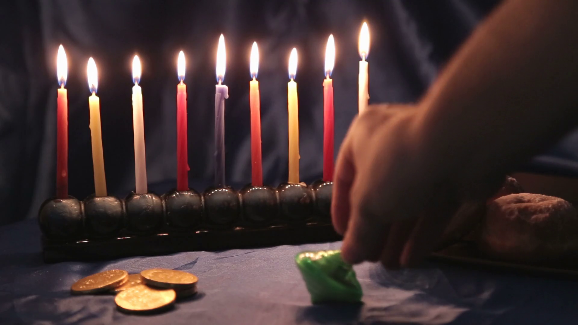 Hanukkah dreidel and menorah Stock Video Footage 0010 SBV304162188