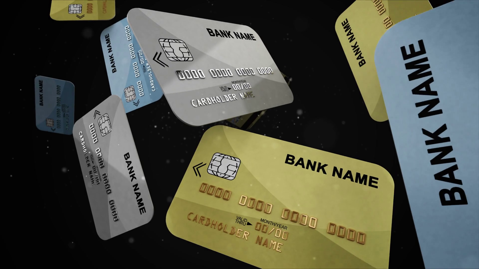 Credit cards falling down in slow motion. Computer generated. Shopping