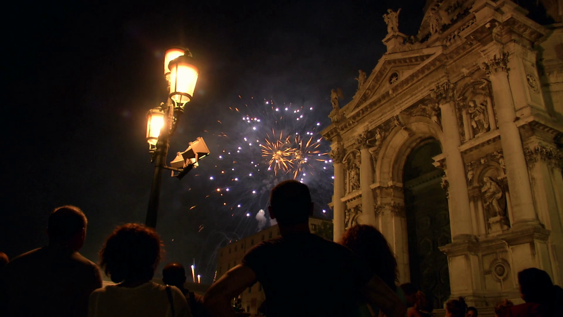 Fireworks Near Basilica Of Santa Maria Della Stock Footage SBV