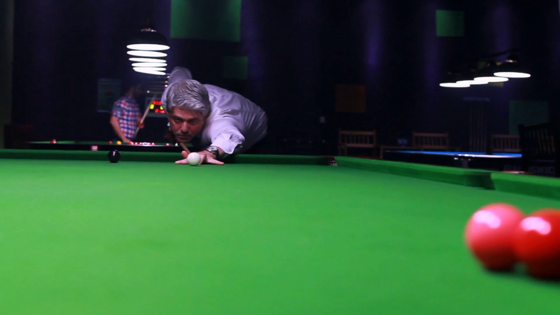 A snooker player hitting the ball and misses it... Stock Video Footage