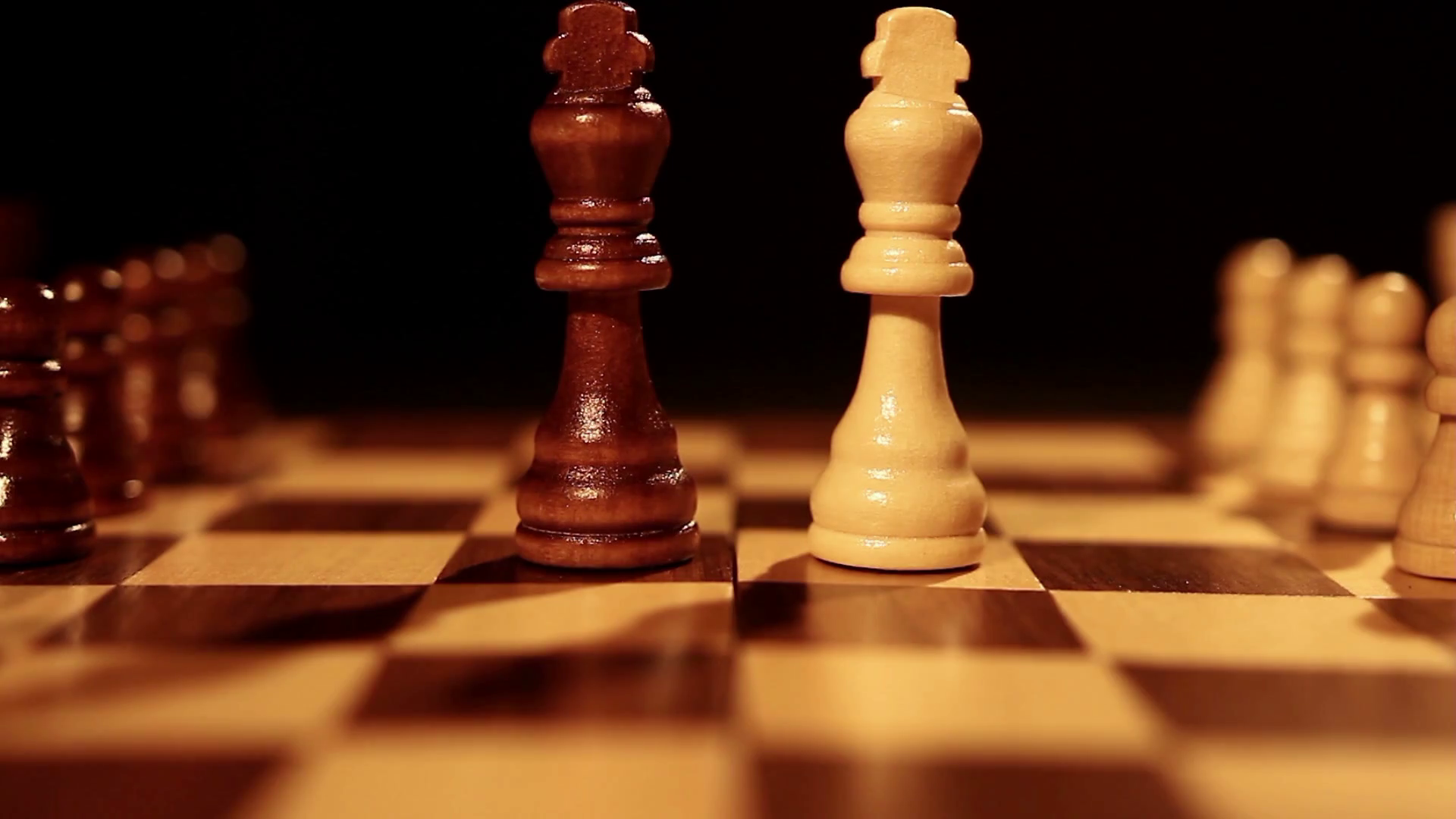 Two king chess pieces standing in the middle of a chess board among the