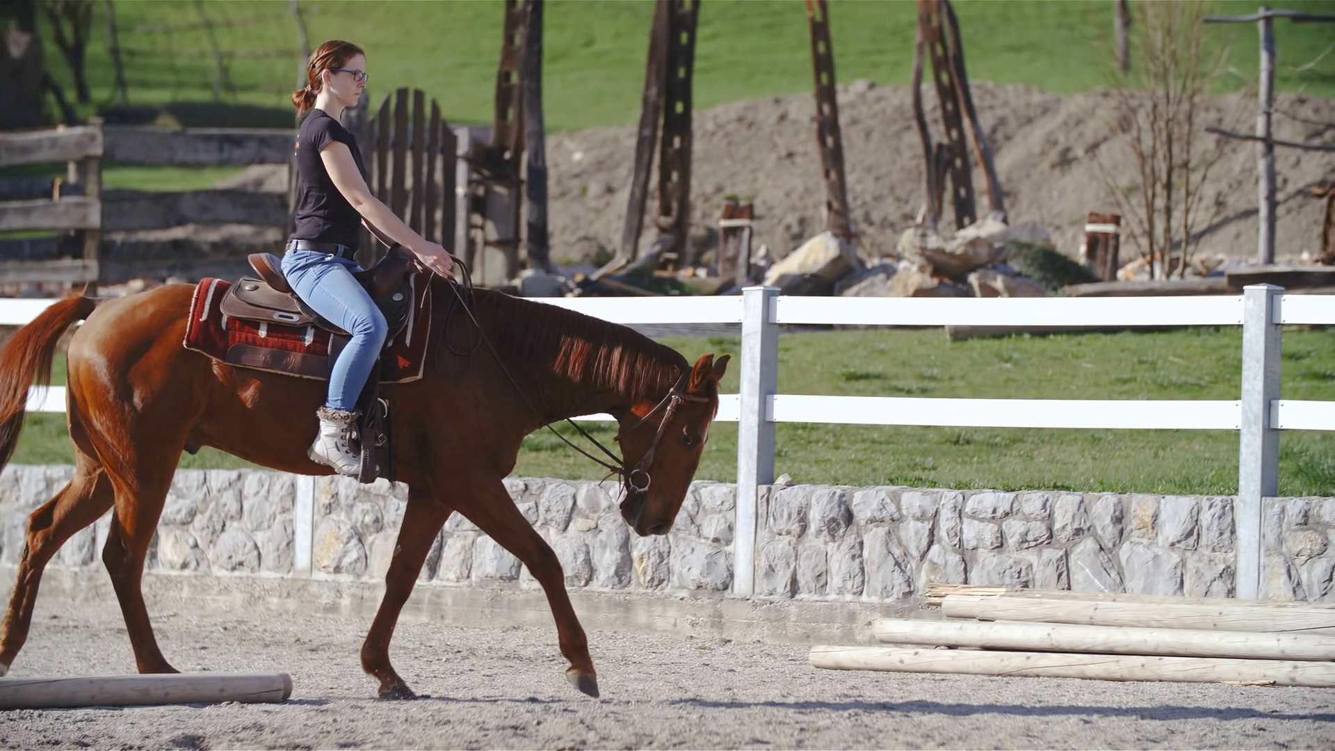 Female Trainer Riding Western Horse In Slow Stock Footage SBV-352684877 ...