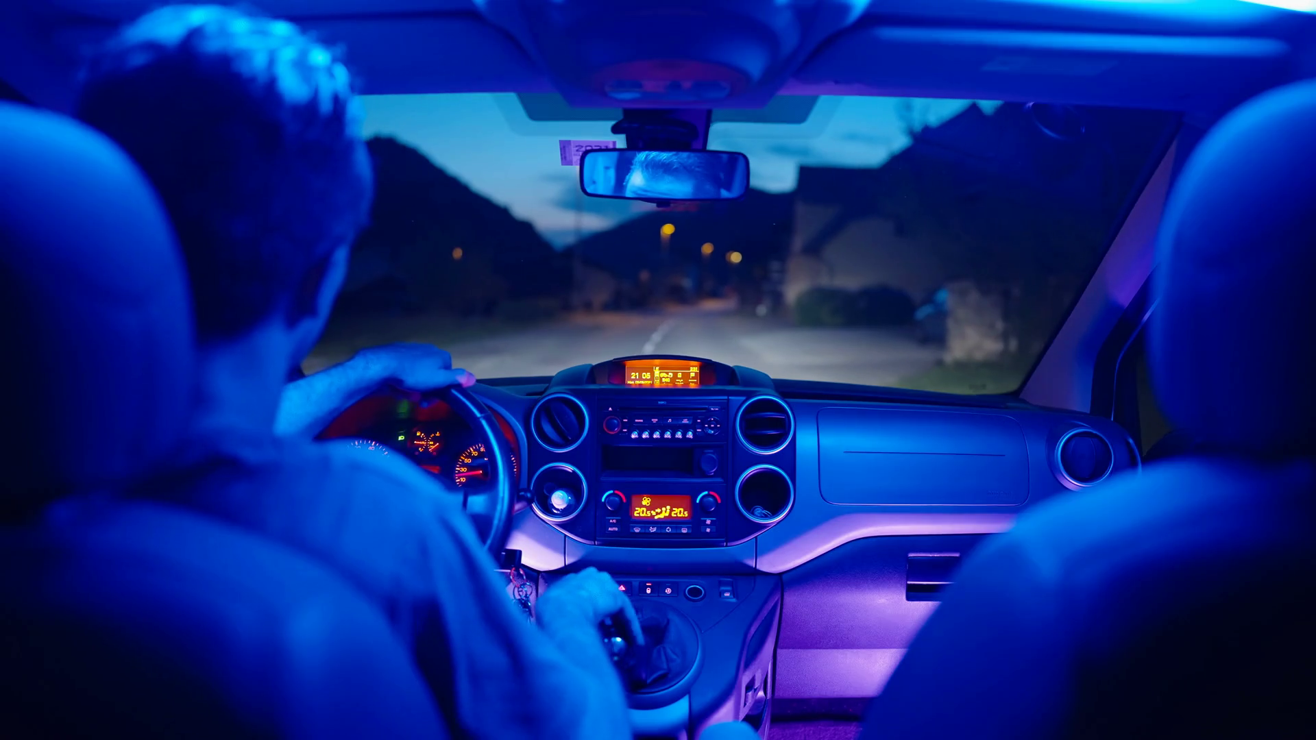 Neon Lights Glow Inside Car Driving In Slow Stock Footage SBV347232908