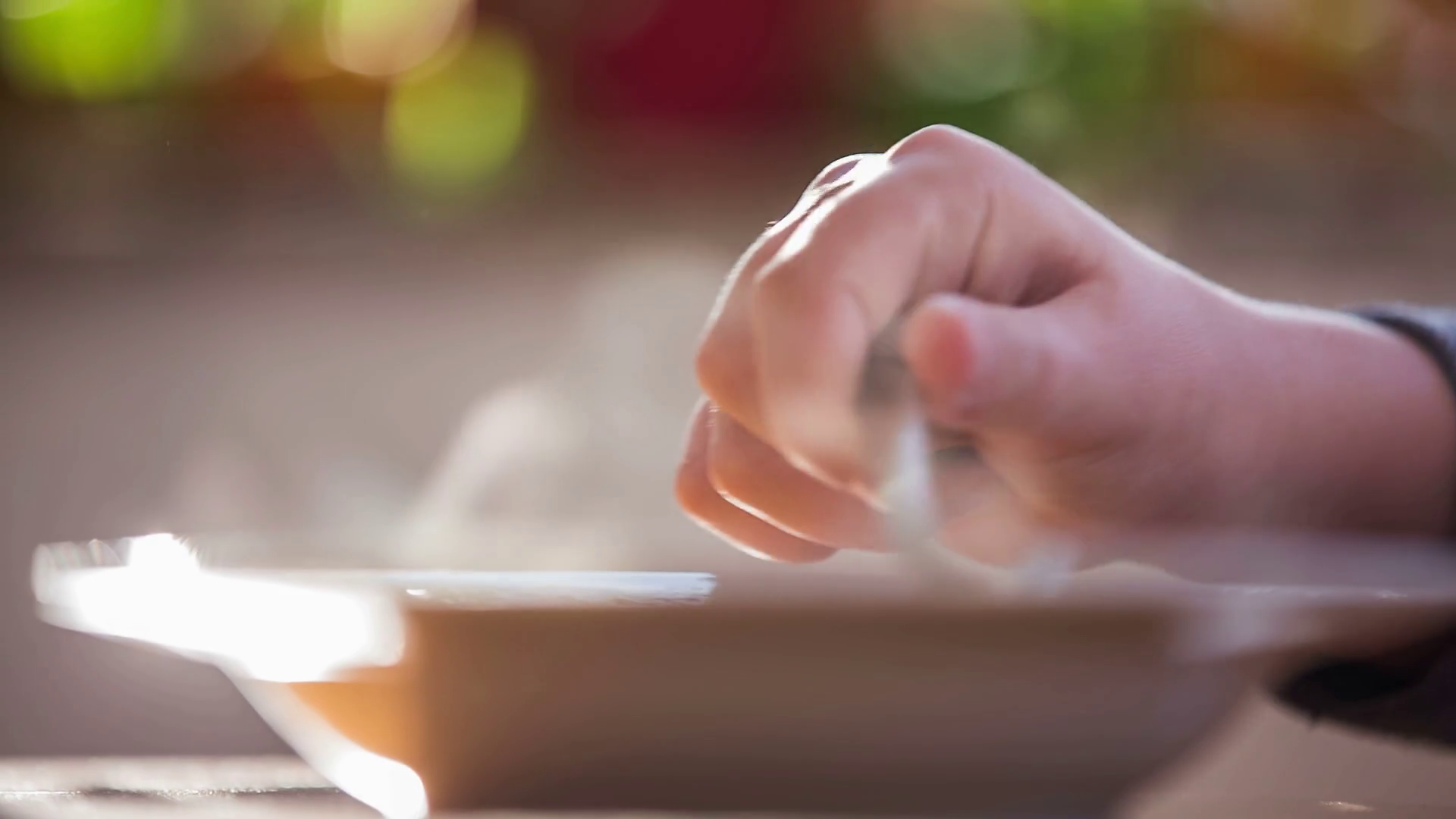 Cooling Soup With Spoon Close Upperson Hand Stock Footage SBV315968990