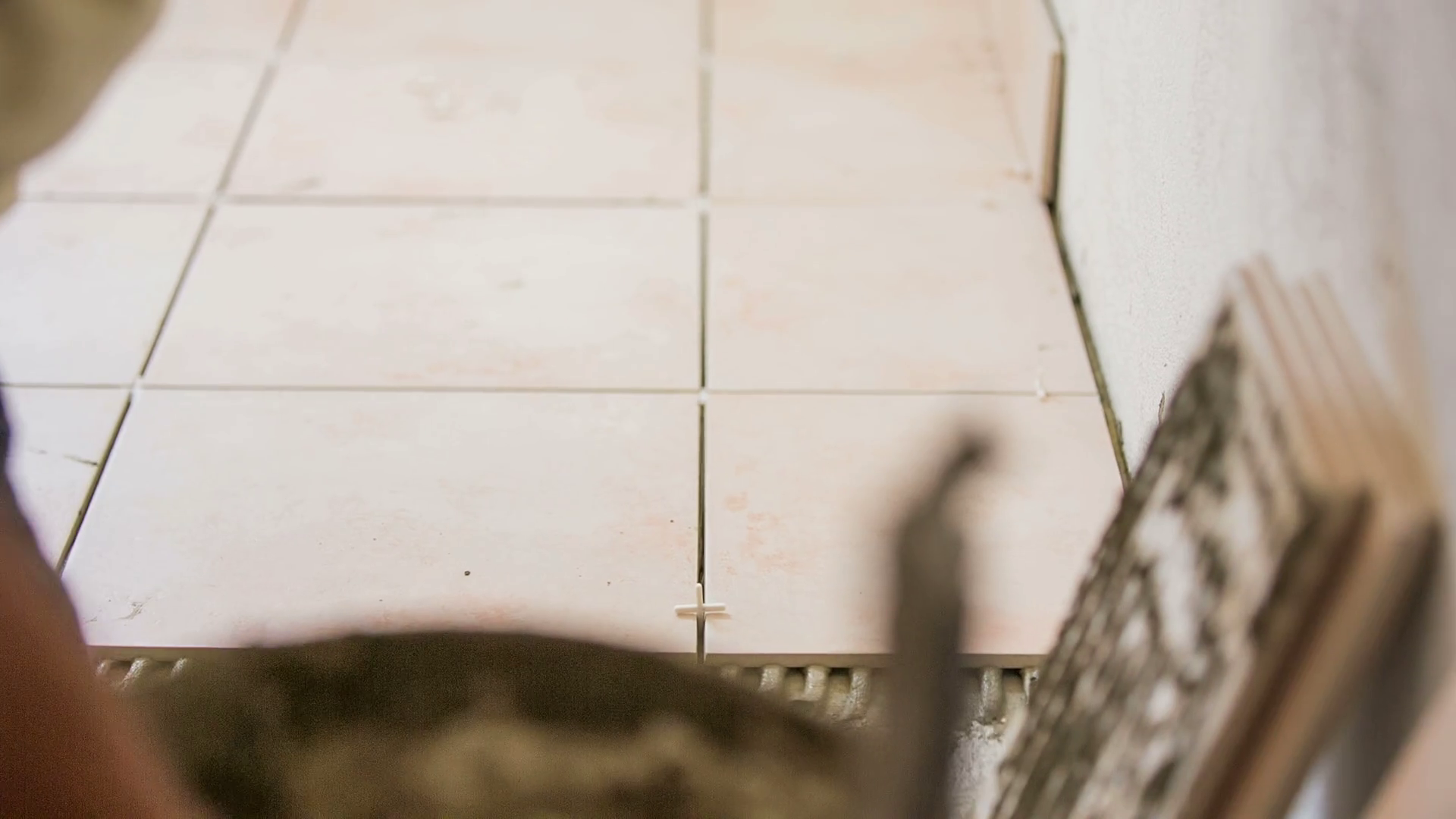 Gluing Tile Sticking On Wall Close Up Stock Footage SBV346661741