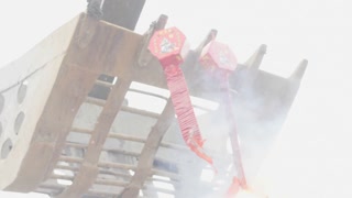 Chinese men set firework and burned gold paper. Various appliances Celebrate the anniversary of the death of the deceased ancestor.
