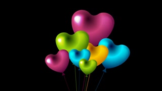 Multicolored heart shaped balloons on black background. Valentines Day holiday motion design. Seamless loop. Video animation Ultra HD 4K 3840x2160