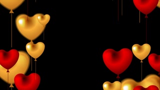 Red and golden heart shaped balloons on black background. Valentines Day holiday abstract motion design. Seamless loop. Video animation Ultra HD 4K 3840x2160