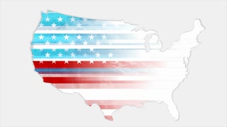 USA flag colors, stars and stripes on American map abstract grunge background. Seamless looping Independence Day motion design. Video animation Ultra HD 4K 3840x2160
