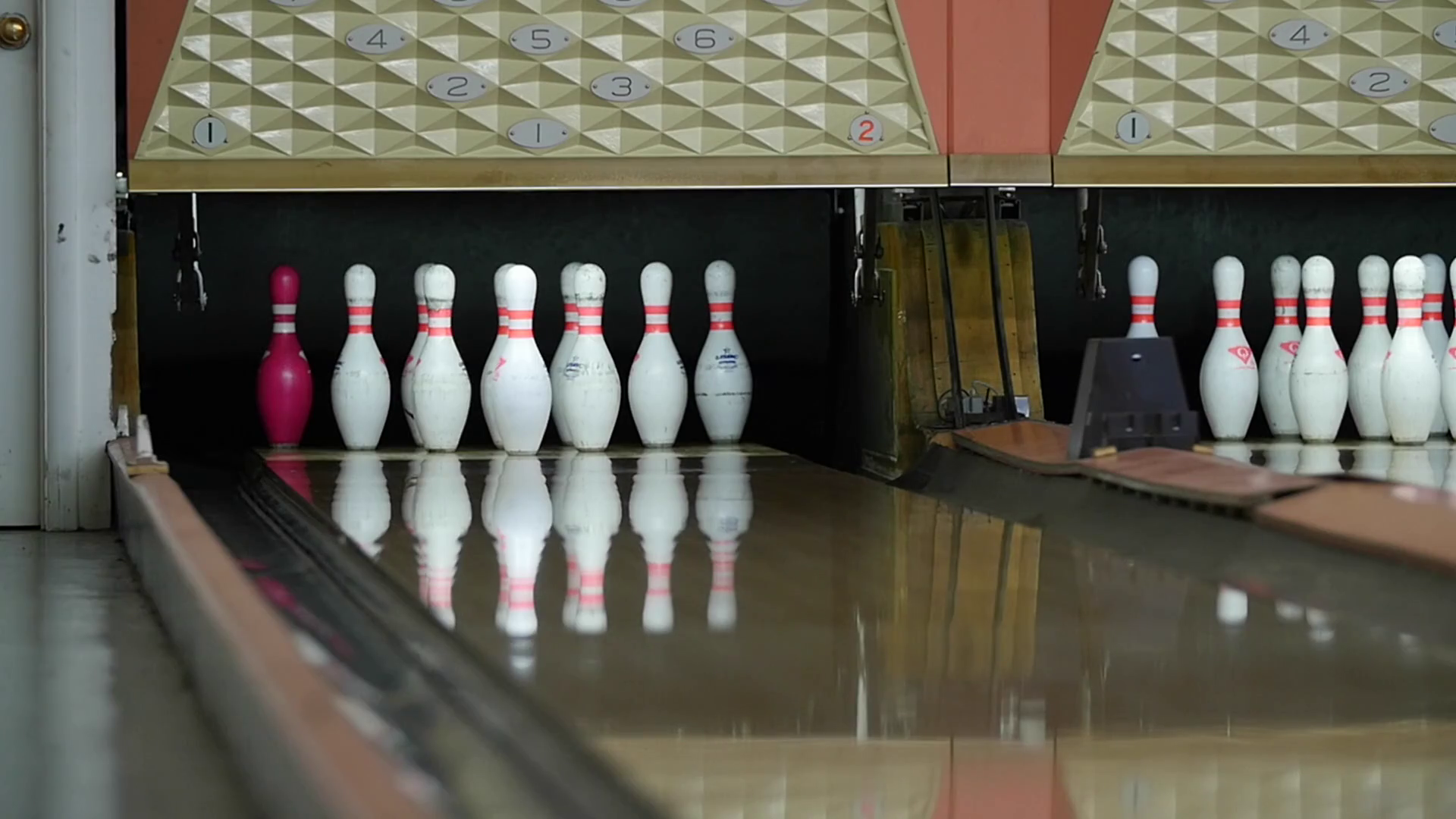 A Slow Motion Shot Of Ball Hitting Bowling Stock Footage SBV307443645