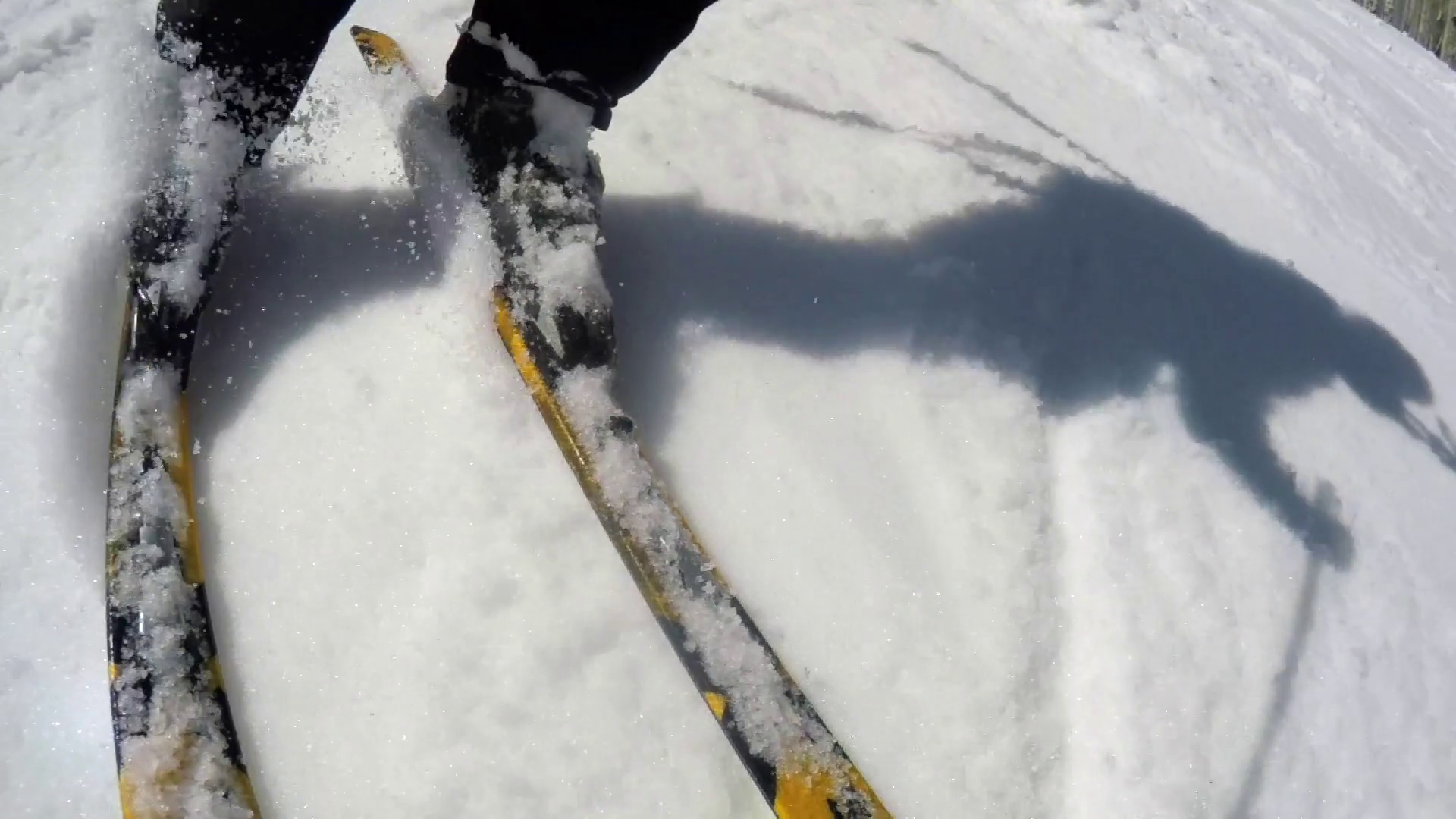 Slow Motion Of Person Skiing In Slushy Snow Stock Footage SBV314042700