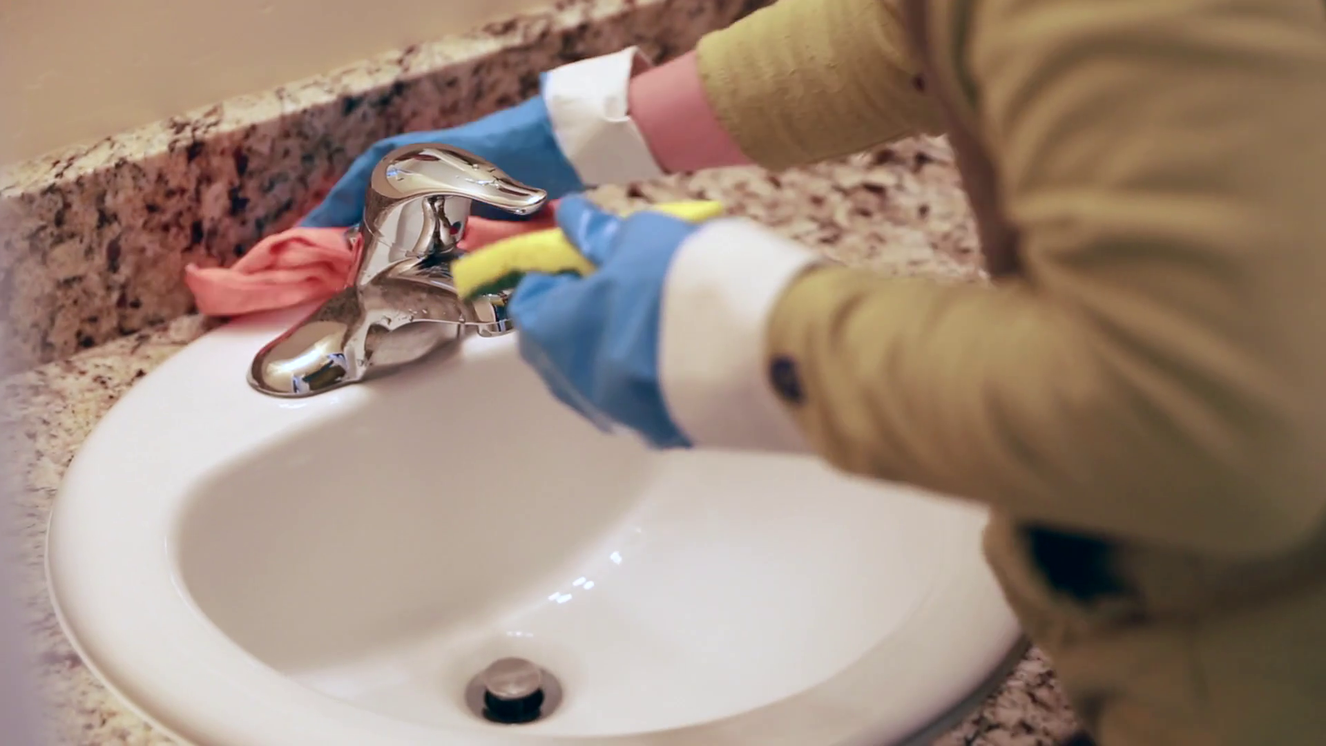 woman cleaning the bathroom counter Stock Video Footage 0010 SBV
