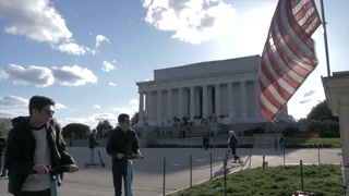 American flag flying at Lincoln Memorial on National Mall, Washington DC, United States of America, North America