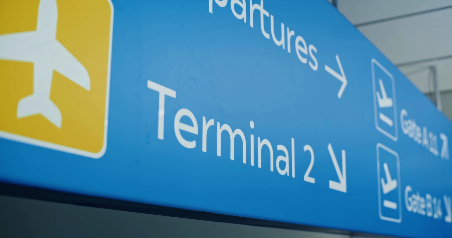 Blue Navigation Sign Directing To Departures Stock Footage SBV ...