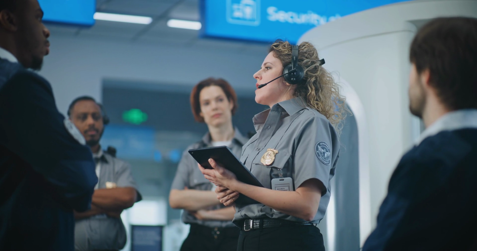 Airport Security System: Female Tsa Officer Stock Footage SBV-351876782 ...