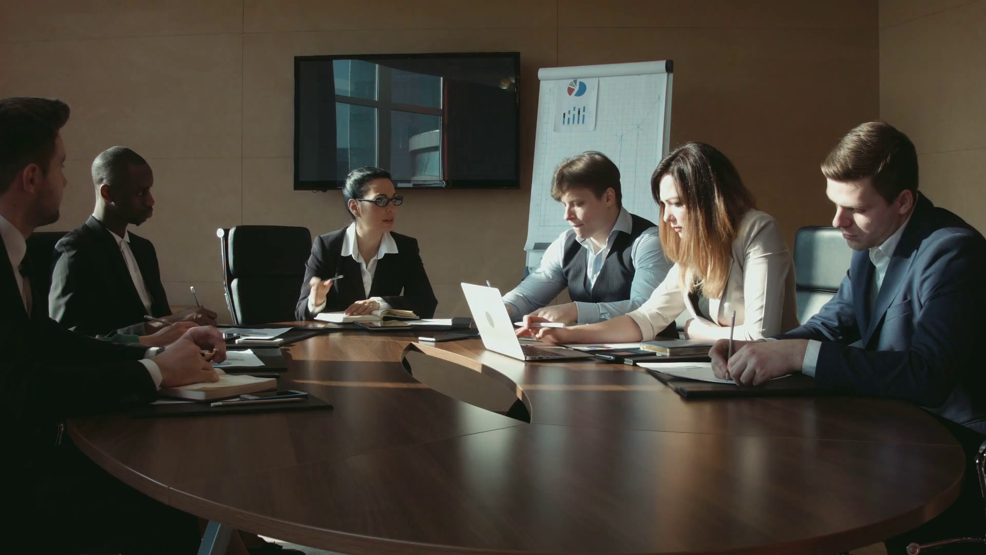 A Group Of Businessmen At Table Talks Stock Footage SBV305611671
