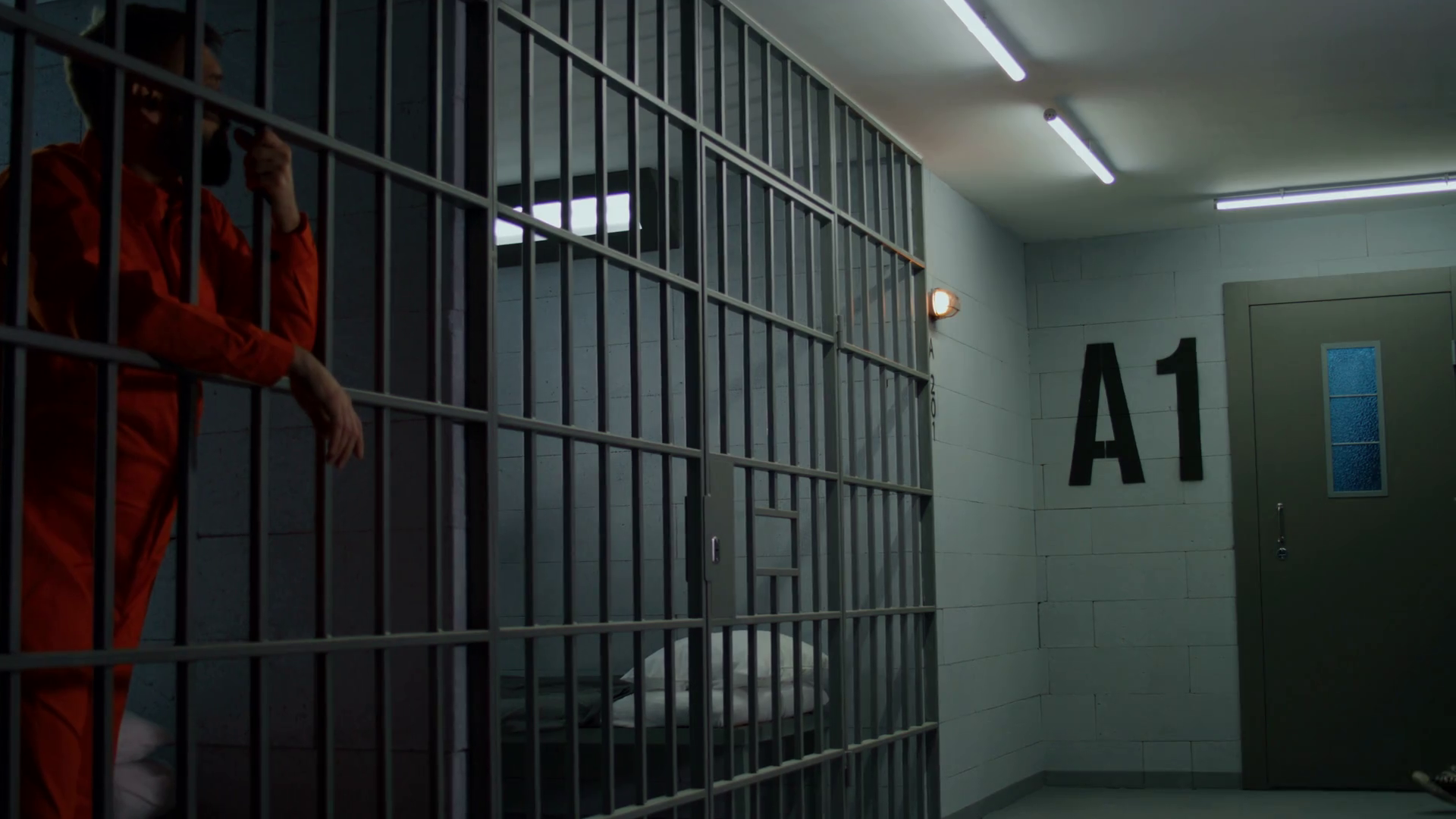 Prison Guard Leads Male Criminal To Jail Stock Footage SBV347788972