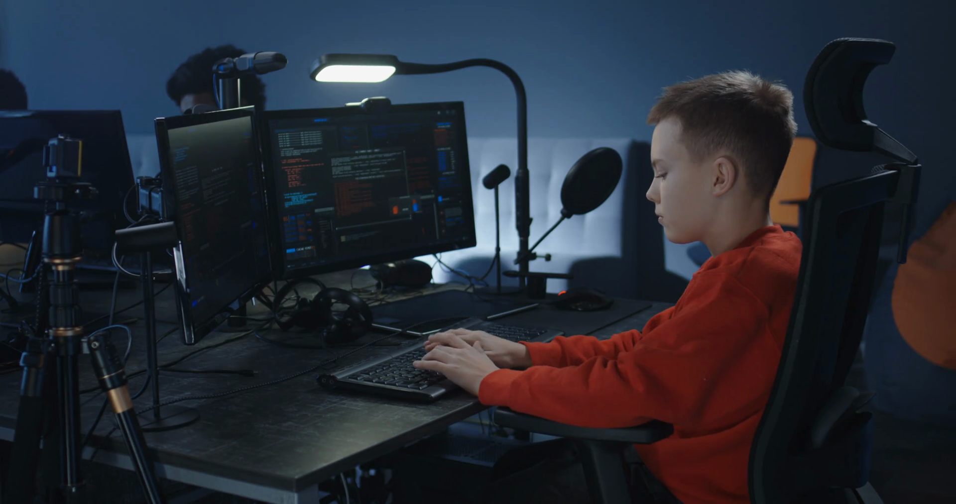 Medium Shot Of Boy Programming In Office Stock Footage SBV-338169703 ...