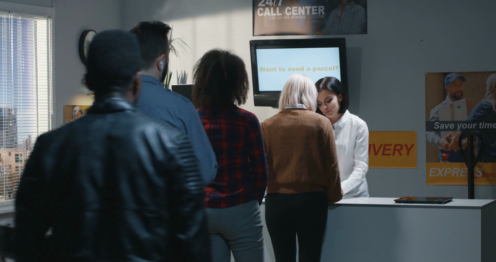 Medium shot of an impatient customer standing in queue and complaining