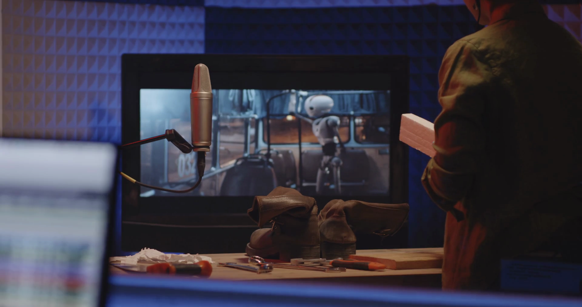 Medium Shot Of Two Foley Artists Sound Stock Footage SBV336732457