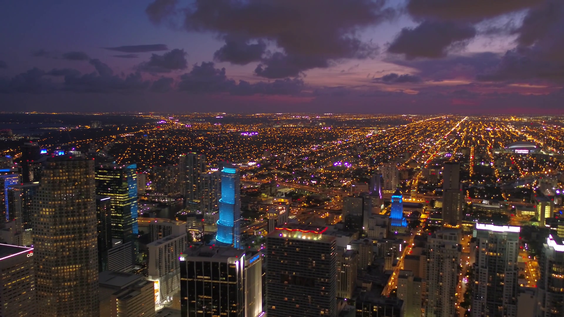 Aerial Florida Miami July 2017 Night 4k Stock Footage SBV317798823