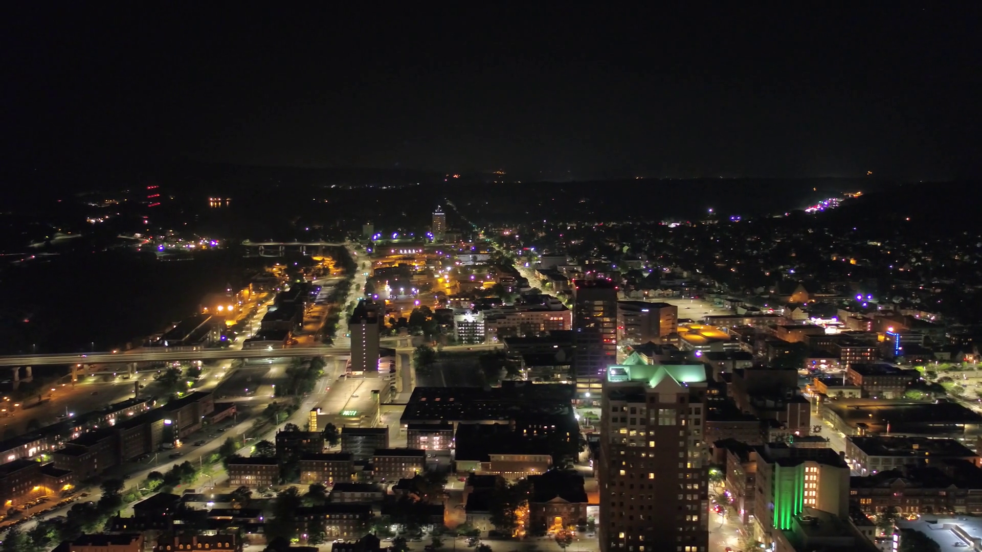 Aerial New Hampshire Manchester July 2017 Night 4K Inspire 2 Stock