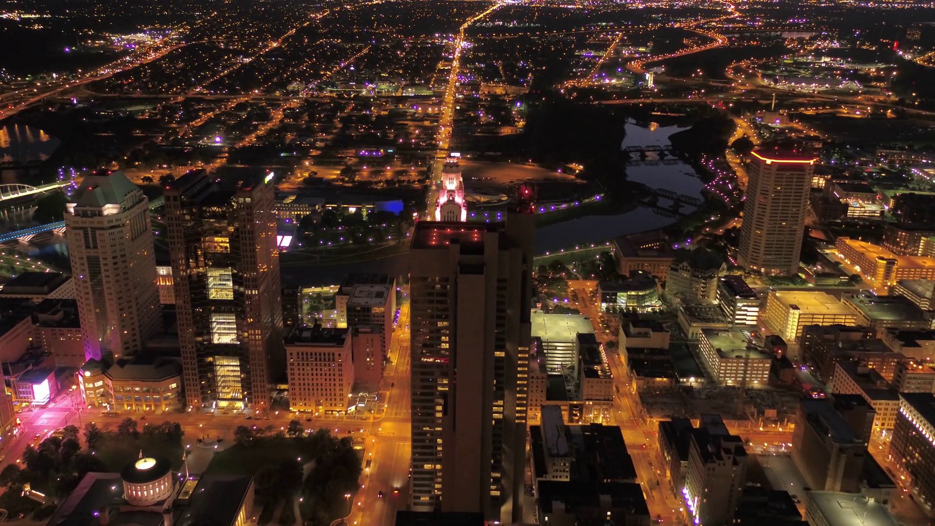 Aerial Ohio Columbus July 2017 Night 4k Stock Footage SBV317838298