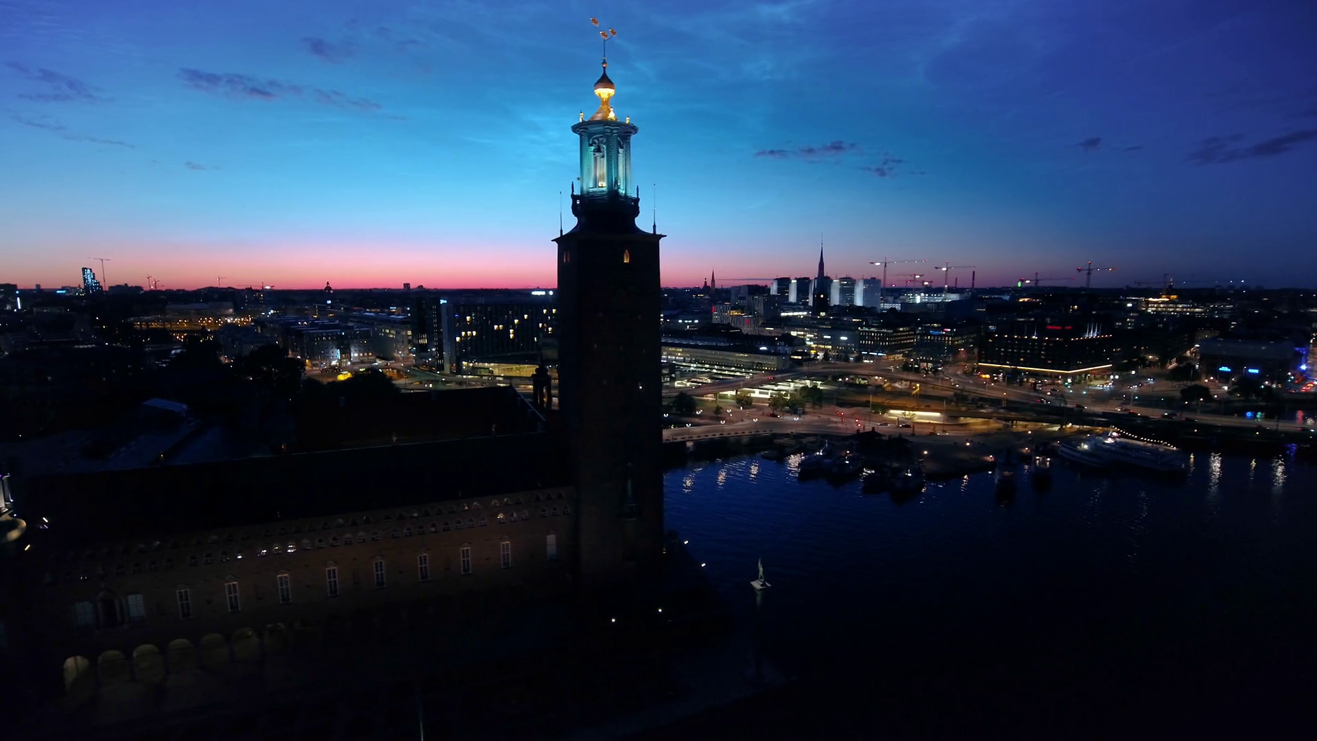 Aerial Sweden Stockholm June 2018 Night 15mm Wide Angle 4K Inspire 2 Prores Aerial video of