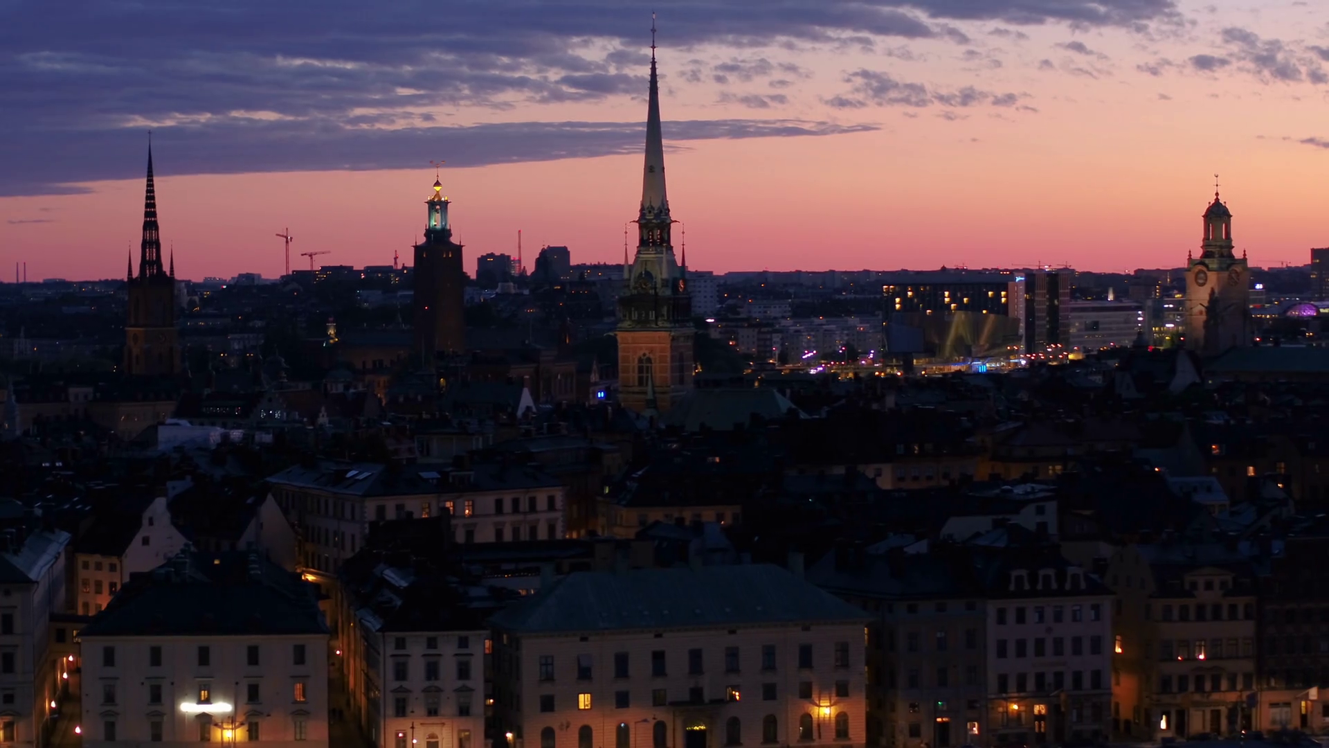 Aerial Sweden Stockholm June 2018 Night 90mm Zoom 4K Inspire 2 Prores Aerial video of downtown