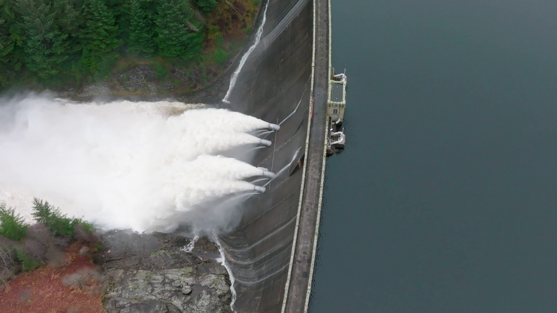 US hydroelectric dam releasing water during heavy rainfall