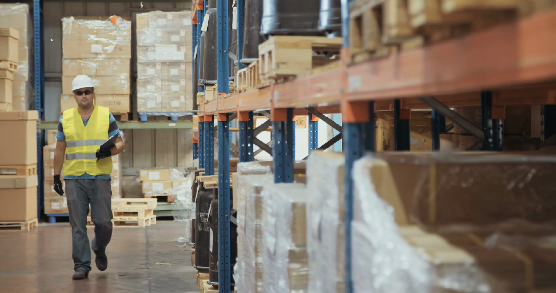Logistics Worker Walking In Large Warehouse Stock Footage SBV-308166294 ...