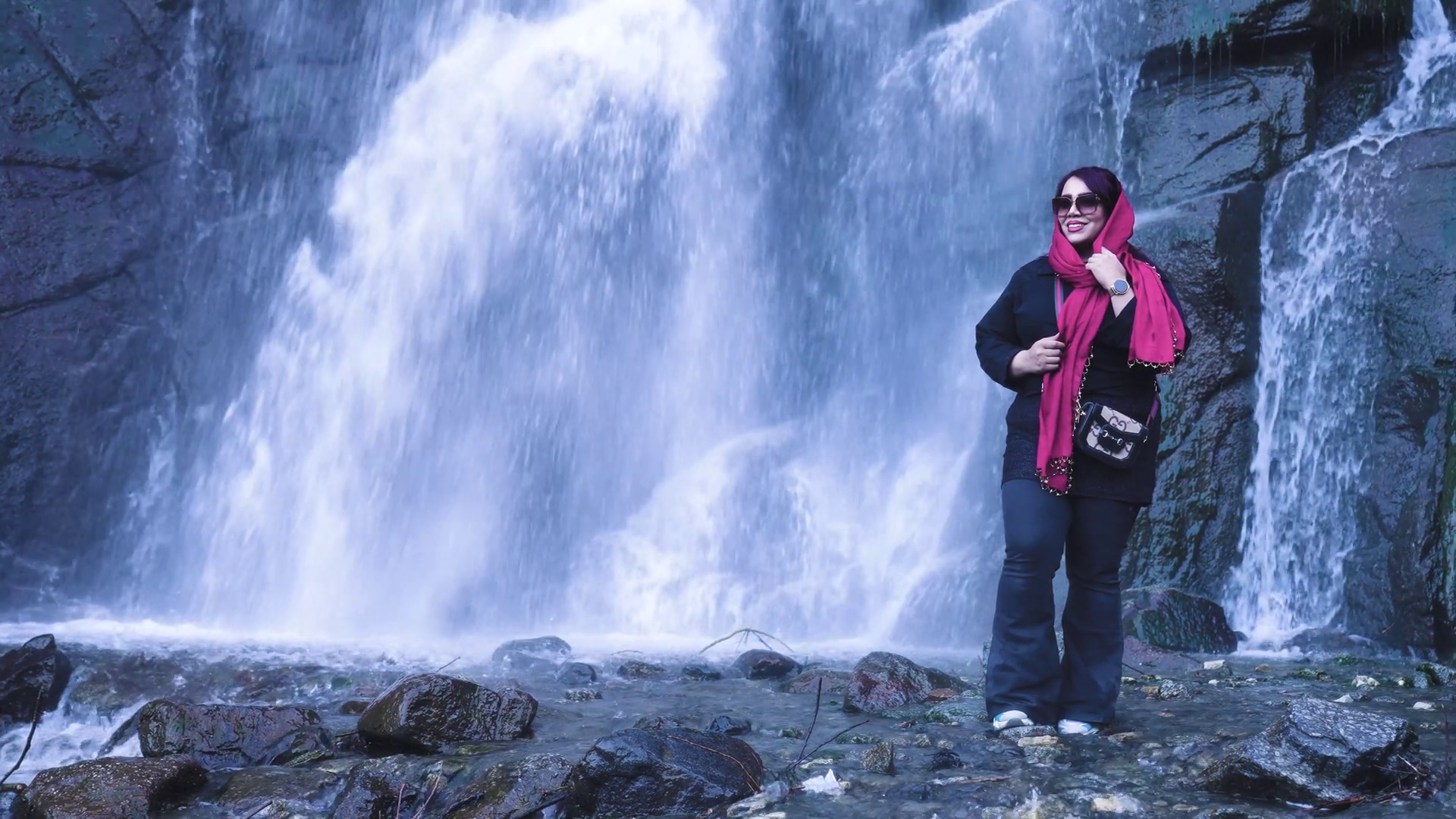 Tourist Walk Beautiful Waterfall Stock Footage SBV-352123999 - Storyblocks