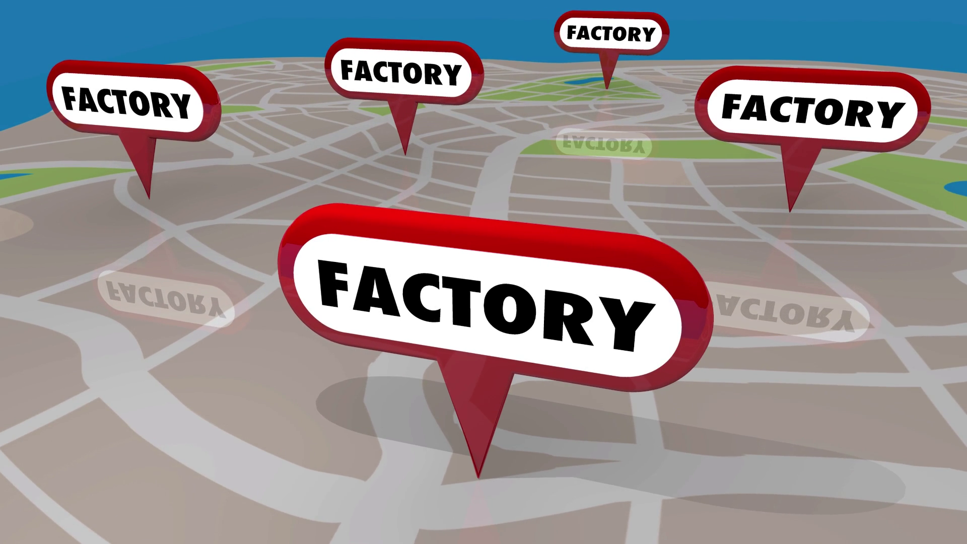 Factory Manufacturing Plants Map Pins Factories Locations 3 D Animation ...
