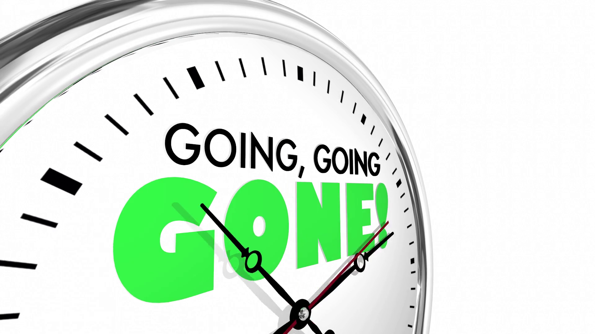 Going Going Gone Times Up Deadline Clock Words 3 D Animation Motion