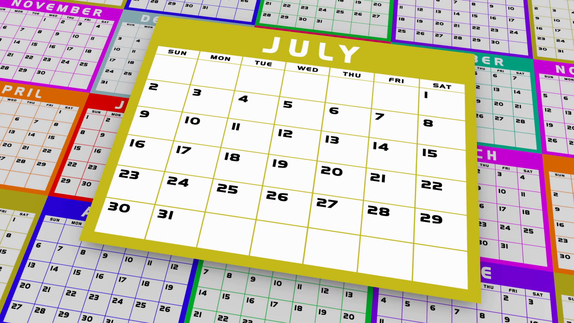 July Month Calendar Days Dates Schedule Stock Motion Graphics SBV ...